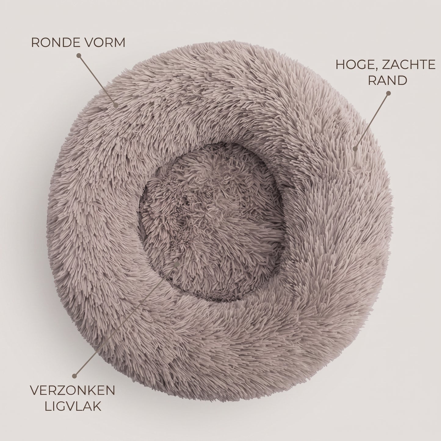 IvoQ Hondenmand Rond Ø 60 cm – Fluffy Donut Hondenbed met Hoge Zachte Rand – Beige – Voor Kleine Honden en Katten