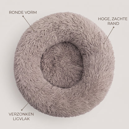 IvoQ Hondenmand Rond Ø 60 cm – Fluffy Donut Hondenbed met Hoge Zachte Rand – Beige – Voor Kleine Honden en Katten