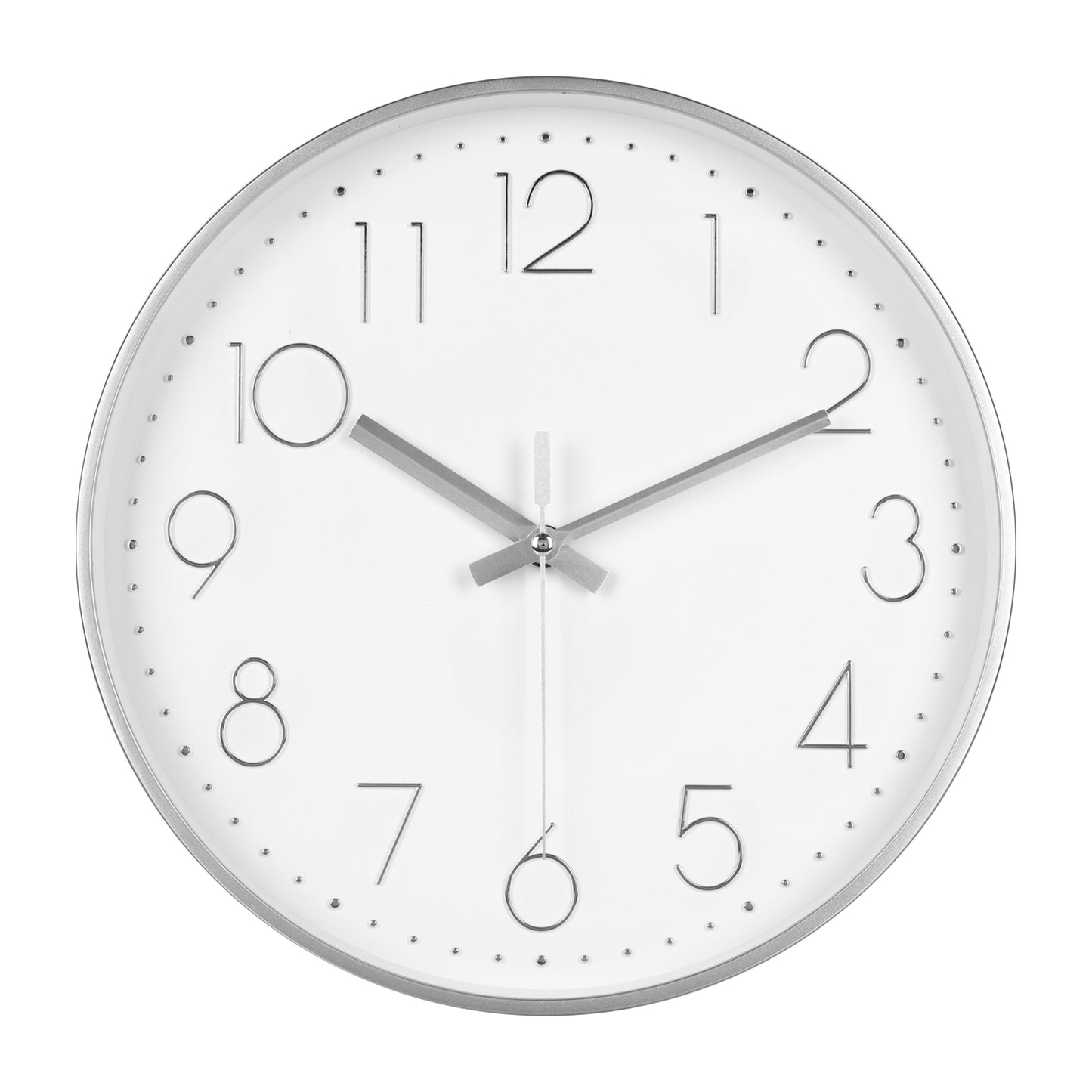IvoQ Moderne Wandklok 30 cm - 3D Muurklok met Stil Uurwerk - Analoog - Zilver/Wit