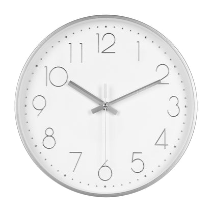 IvoQ Moderne Wandklok 30 cm - 3D Muurklok met Stil Uurwerk - Analoog - Zilver/Wit