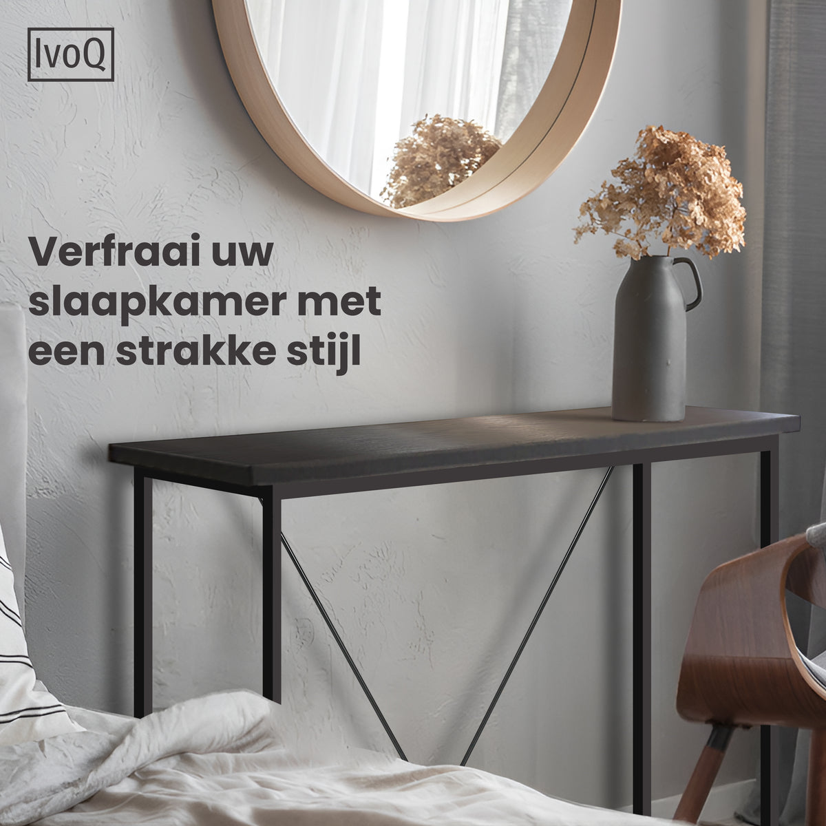 IvoQ Sidetables - Set van 2 - Zwart - Smalle Industriële Consoletafels - 120x23 cm - Haltafels